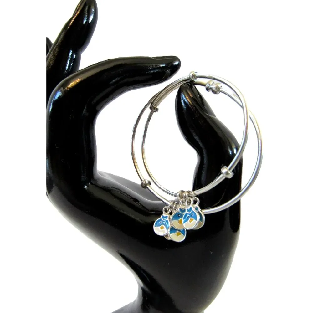 Sterling bracelet Kids Adjustable two Bangles Blue Bird Charms child size 4-5